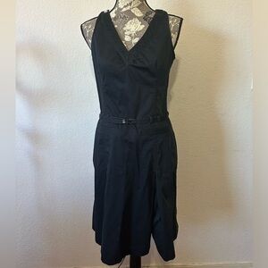 Ted Baker London Black Sleeveless Belted Pleated Black Dress- Size 3/ 8